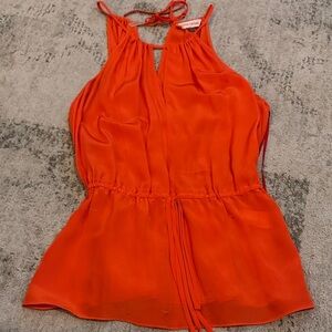 Rebecca Taylor Silk Halter Top | Orange Tie Neck Blouse | Size 6